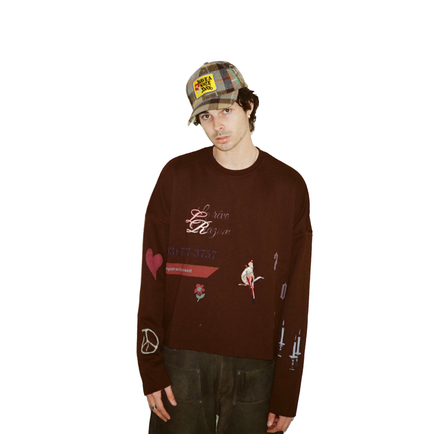 Brown embroidered artist sweatshirt