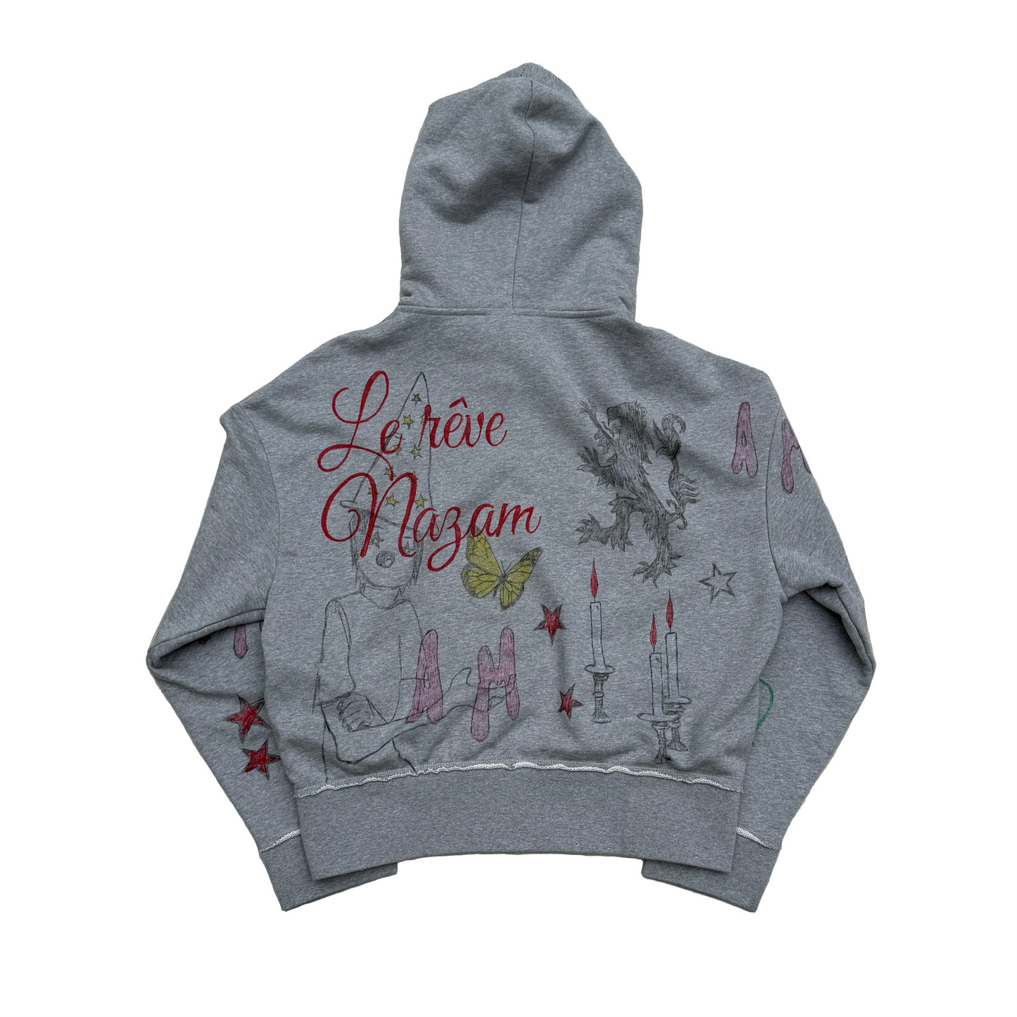 Hand Drawn Grey Zip Up Artist Hoodie