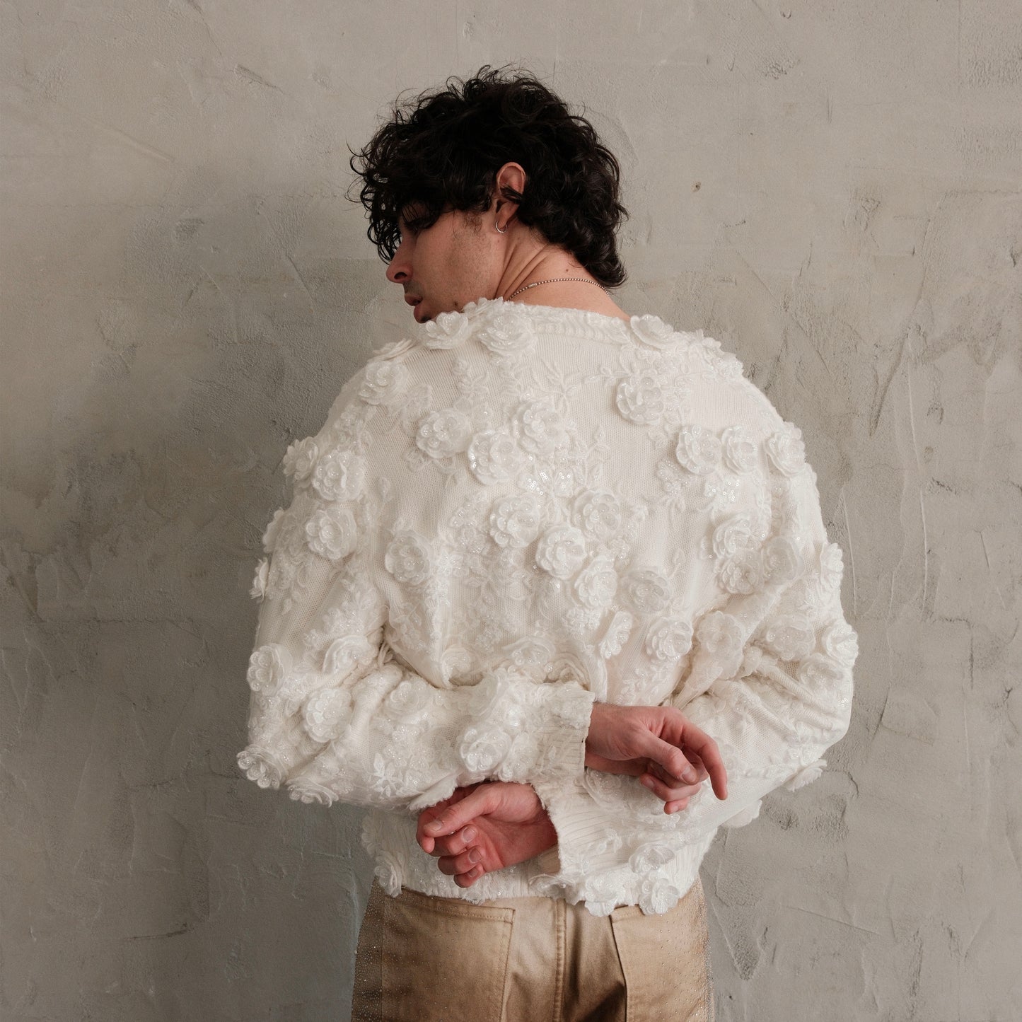 White Flower Embroidered Cardigan