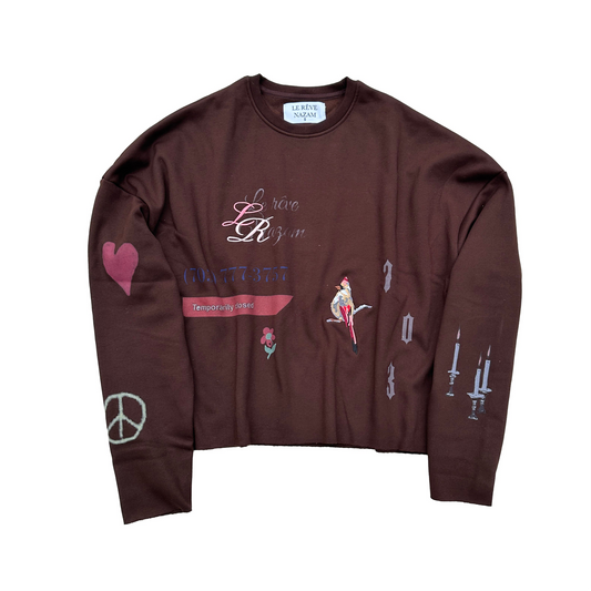 Brown embroidered artist sweatshirt