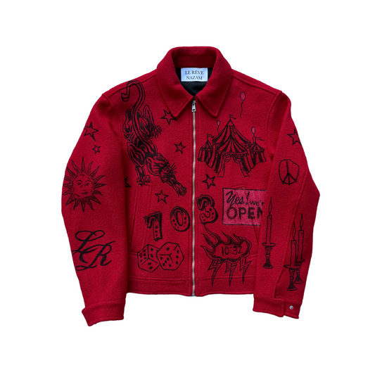 Red Bouclé Hand Drawn Jacket