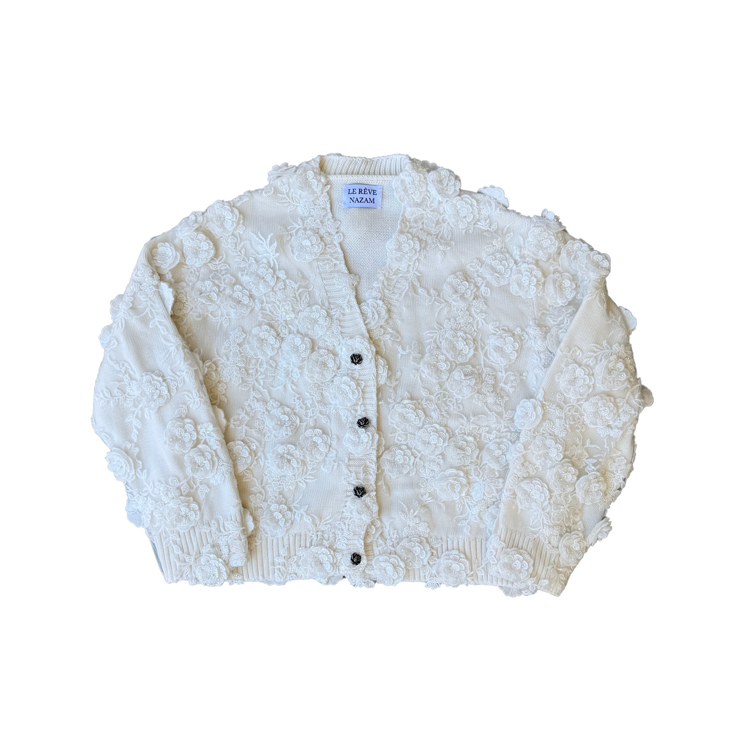 White Flower Embroidered Cardigan