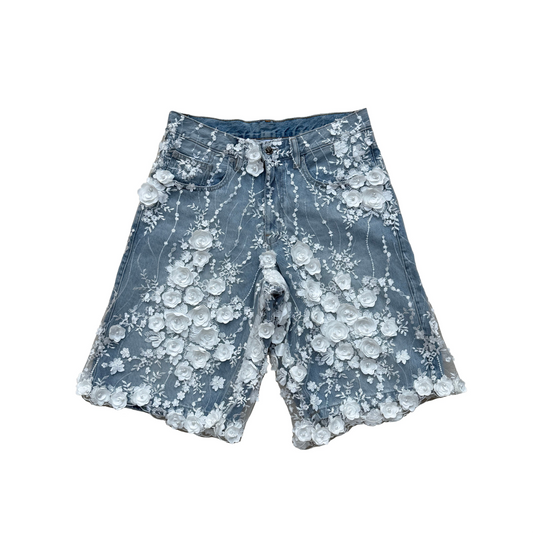 Bridal Lace Denim Shorts