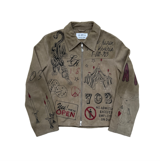 Hand Drawn Suede Leather Jacket