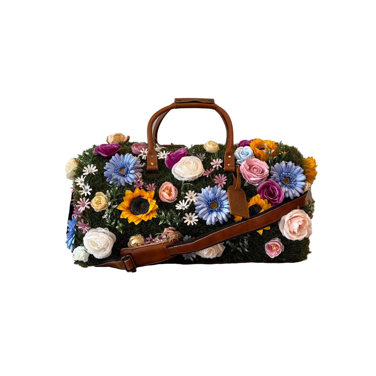 [GRAVER]★FLOWER SMILE EMBROIDERY DUFFLE BAG Pink flower smile embroidery cross messenger bag - GRAVER