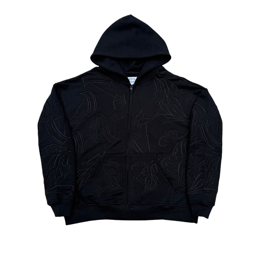 Noir Embroidered Zip Up Hoodie
