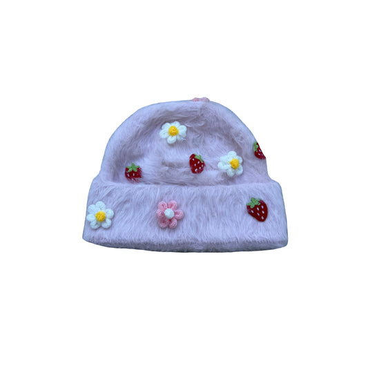 Pale Pink Mohair Crochet Beanie