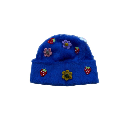Blue Mohair Crochet Beanie