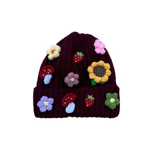 Red Knitted Crochet Beanie
