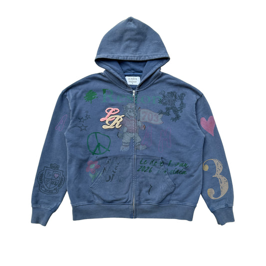 Artist Zip Up Hoodie Washed Blue